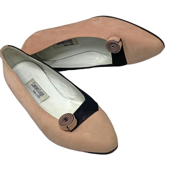 Carraro Luigi Italian Pink Black Suede‎ Pointy Toe Flats - Picture 1 of 11